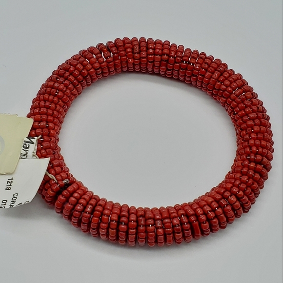 Catherine Stein Designs Red Seed Bead Spiral Stretch Bracelet Bohemian Coastal - Picture 4 of 6